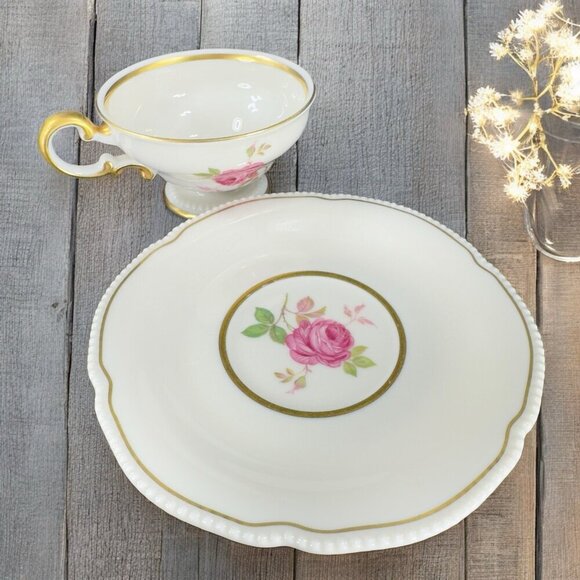 Vintage Castleton China Dolly Madison USA Ivory Pink Rose Teacup And Saucer Set - Picture 2 of 14